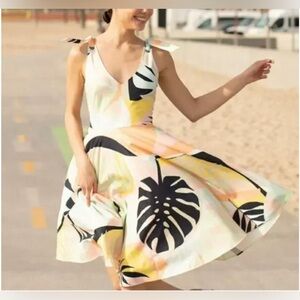 Modcloth x Hutch Wedding Spring FitFlare  Sleeveless Midi Dress Sz 10 Leaf print